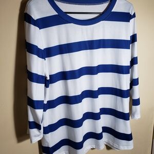 Blue and White Striped Women's Top